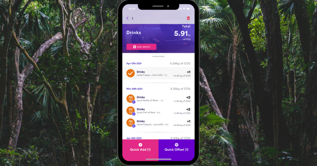 Quick Offset the CO2 emissions of any drink tracked in the Earth Rewards app.